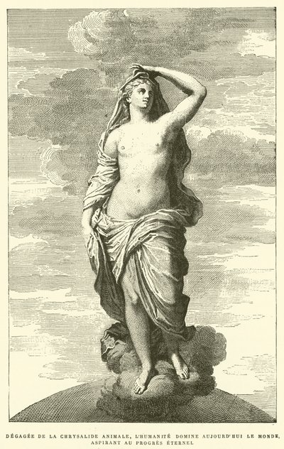Freed from the animal chrysalis, humanity now dominates the world, aspiring to eternal progress by French School