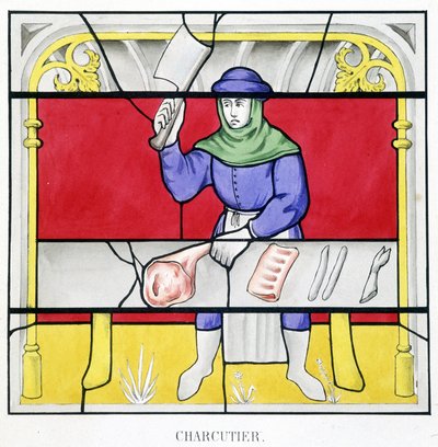 Delicatessen. Facsimile of a stained glass from the Middle Ages in Histoire de la peinture sur verre by Ferdinand de Lasteyrie by French School
