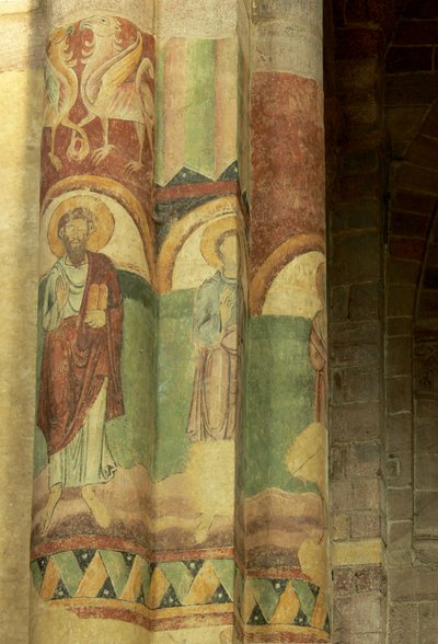 Depicting an internal view with wall paintings by French School