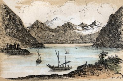 Description of the different types of landscapes and reliefs according to geography: (detail) depicting Lake Geneva. Plate 
