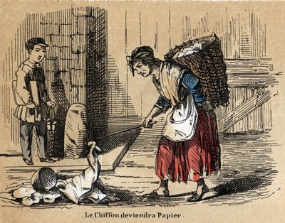 Description of the various products and uses of paper: the collection of old rags from which the paper is derived. Plate 