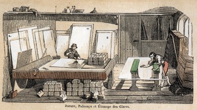 Description of the various stages of manufacture and use of glass: a workshop for gilding, polishing and stamping of glass. Plate 