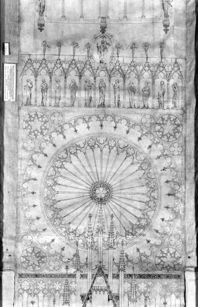 Design for the rose window and gallery of kings on the facade of Strasbourg Cathedral, c.1380 by French School