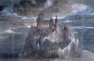 Design for the stage curtain for a performance of Hamlet at the Comedie Francaise, 1884 by French School