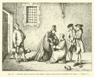 Desrues in prison, Facsimile, after a popular engraving of the time by French School