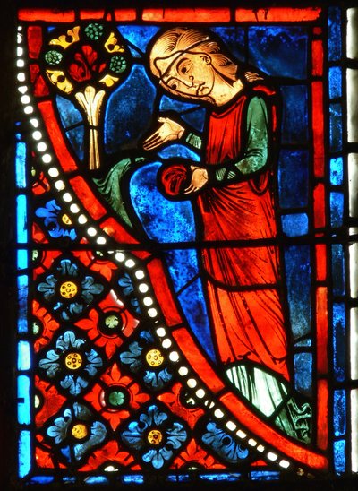 Detail from a window depicting scenes from the life of St. Mary the Egyptian by French School