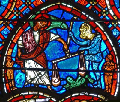 Detail (St. Michael weighs souls) by French School