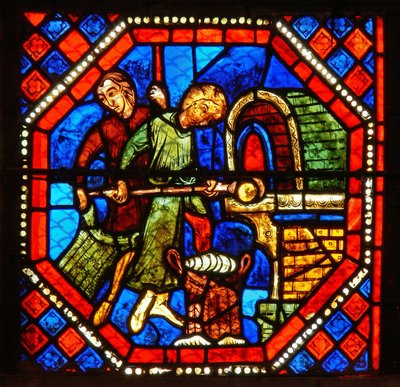 St. John window: bakers at work (detail) by French School
