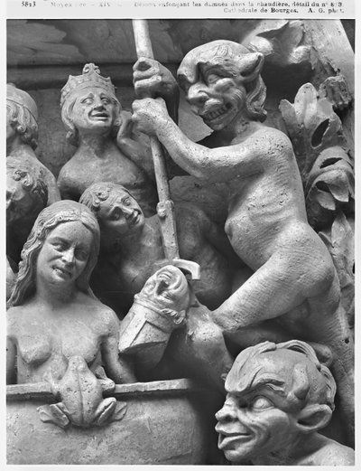 Devil pushing a bishop in the fire, from the Last Judgement of the Cathedral of St. Etienne in Bourges (detail) by French School