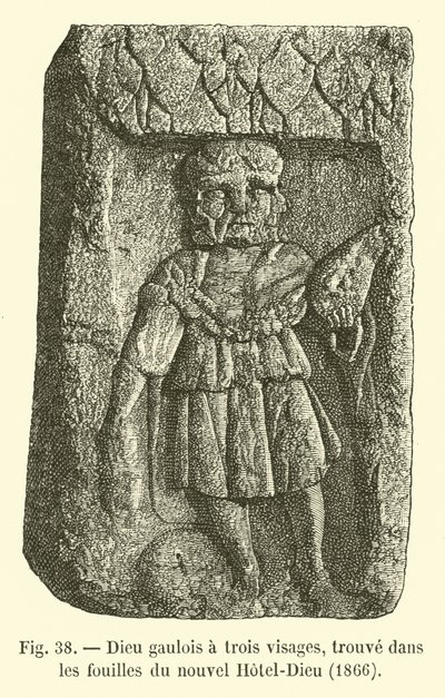 Gaulish god with three faces, found in the excavations of the new Hotel-Dieu, 1866 by French School