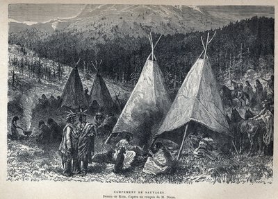 Discovery of Canada: American Indian Camp with teepees. Drawing by Riou from a sketch by Dixon. In La Nouvelle France by Eugene Guenin. by French School