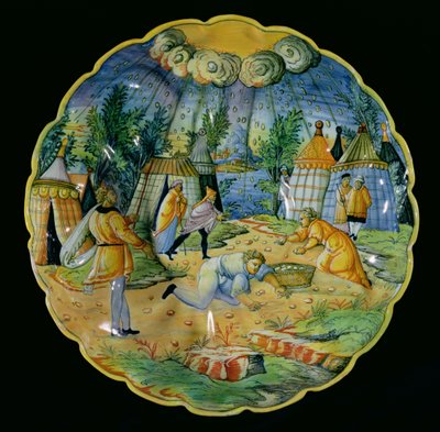Dish depicting the gathering of manna, made in Nevers or Lyons by French School
