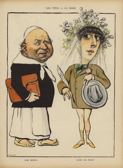 Dom Michel and French Dancer and Courtesan Liane de Pougy. Illustration for Le Rire by French School