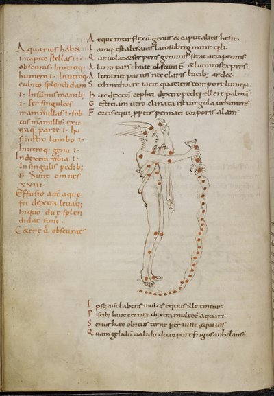 Drawing of the Constellation Aquarius, with the Stars Picked Out as Red Dots, from 