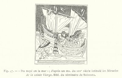 Drowning in the sea; from a 13th century manuscript titled the Miracles of the Holy Virgin, Seminary Library of Soissons by French School