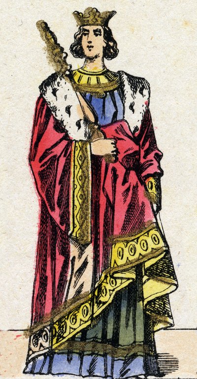 Dynasty of the Capetians: Portrait of Louis X called the Hutin (1289-1316), King of the Franks from 1314 to 1316. Epinal imaging from the end of the 19th century. Private collection. by French School