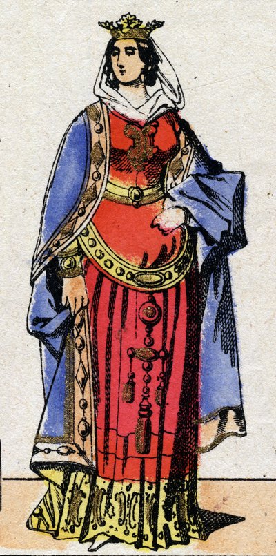 Dynasty of the Carolingians: Portrait of Bertrade or Berthe of Laon known as Berthe au Grand Pied (720-783) Queen of the Franks wife of Pepin le Brief (715-768). Epinal imaging from the end of the 19th century. Private collection. by French School