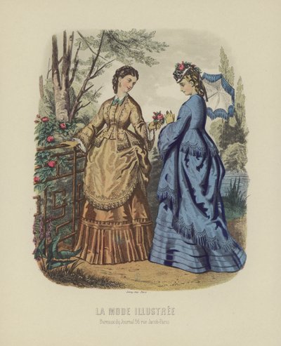 Elegant Women in Period Dress Standing in Garden by French School
