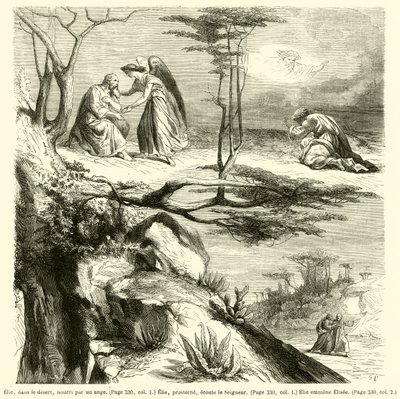 Elijah in the Desert, Fed by an Angel, Elijah Prostrate, Listening to the Lord, Elijah Takes Elisha by French School