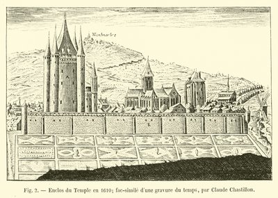 Enclosure of the Temple in 1610; facsimile of an engraving of the time, by Claude Chastillon by French School