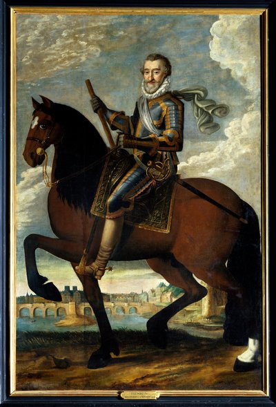 Equestrian portrait of Henry IV in front of the Pont Neuf in Paris by French School