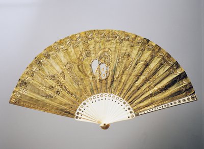 Evening hand fan with stylized floral motifs in silk with sequins, inlay bone ribs by French School