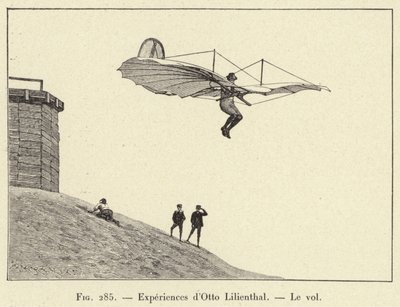 Experiments of Otto Lilienthal, The Flight (engraving) by French School