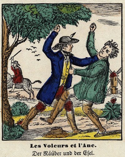 Fables de La Fontaine: the thieves and the donkey. Image of Epinal, first half of the 19th century by French School