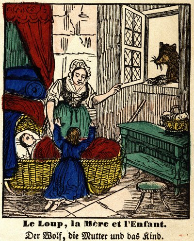 Fables from La Fontaine: the wolf, the mother and the child by French School