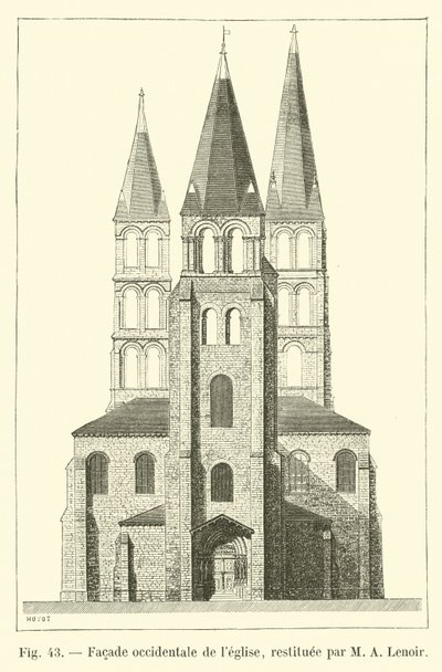 Western facade of the church, restored by M A Lenoir by French School