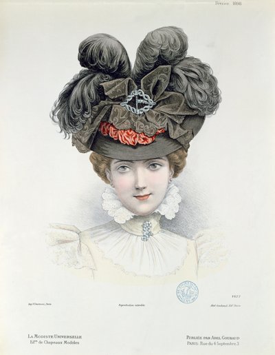 Fashion plate from La Modiste Universelle, February 1898 by French School