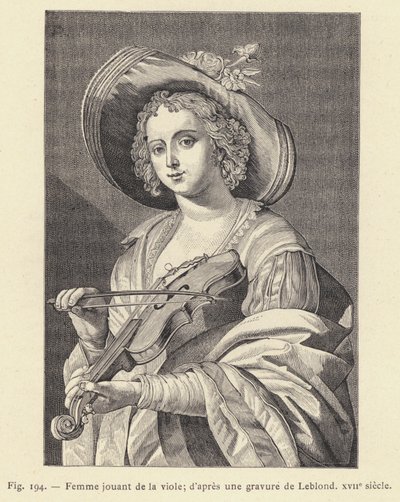 Woman Playing the Viol, after an Engraving by Leblond, 17th Century by French School