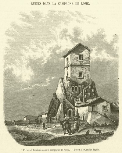 Farm and Tomb in the Countryside of Rome (engraving) by French School