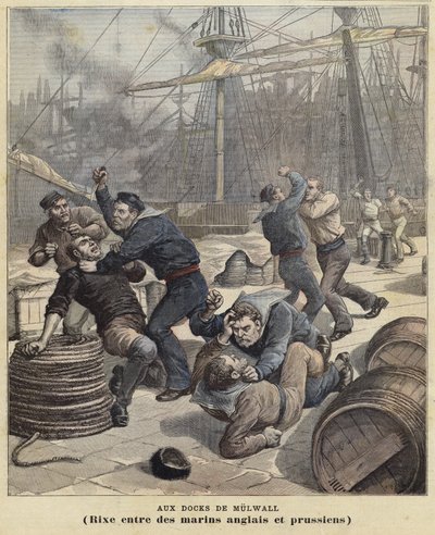 Fighting between English and Prussian sailors at Millwall docks by French School