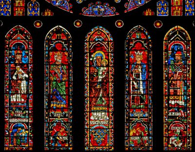 Figures Beneath the North Rose Window: Melchisedek, David, St Anne, Solomon, Aaron and Scenes by French School