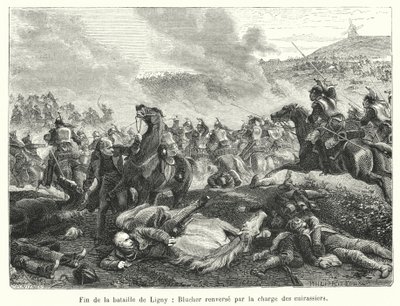 End of the Battle of Ligny, Blucher Overturned by the Charge of the Cuirassiers (engraving) by French School