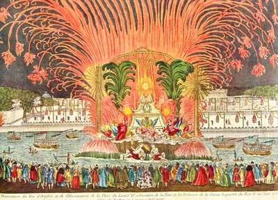 Firework Display in the Place Louis XV on the Occasion of the Dedication of the Equestrian Statue of the King, 20th June 1763 by French School