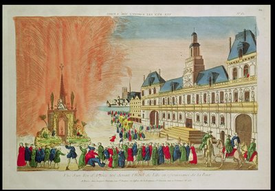 Fireworks in Front of the Hotel de Ville in Paris Celebrating the Peace of Versailles, 1783 by French School