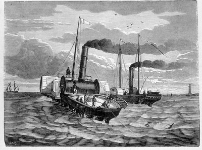 First attempt for the installation of an electric conductor from Dover to Calais (1851) - in Album of Science; illustrious scientists; Great discoveries 1896 by French School