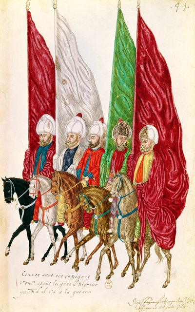 Men with Standards Following the Seigneur to War, from Moeurs et Costumes des Pays Orientaux et Habillements de Differents Pays, copy of an original of 1513 by French School