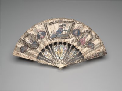 Folding fan with a chinoiserie scene, portraits, pastoral figures, and still lifes by French School