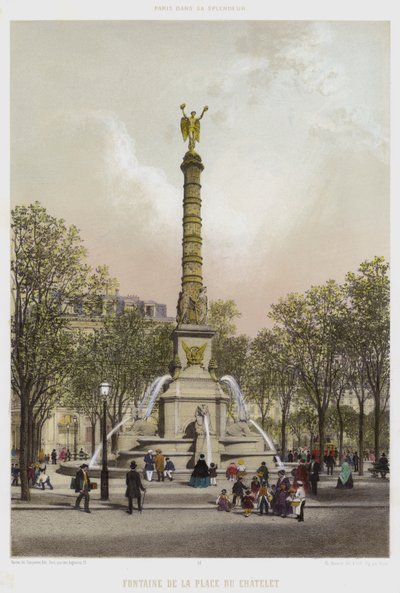 Fountain of the Place du Chatelet (colour litho) by French School
