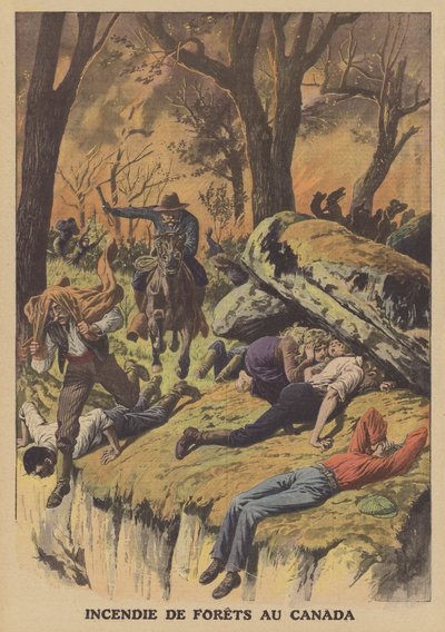 Forest Fire in Canada (colour litho) by French School