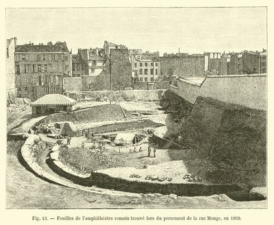 Excavations of the Roman amphitheater found during the opening of Rue Monge, in 1869 by French School