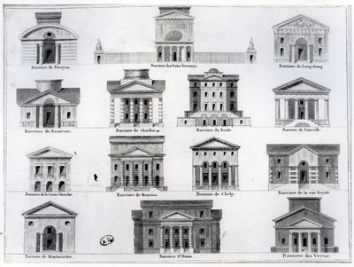 Fourteen of the barriers designed by Claude Nicolas Ledoux for the Wall of the Farmers-General surrounding Paris by French School