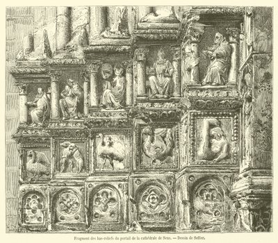 Fragment of the Reliefs of the Portal of the Cathedral of Sens (engraving) by French School