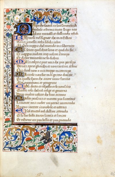 Francesco Petrarca (Petrarch): Incipit from an Illuminated Manuscript of the French School of the 14th Century. Municipal Library of Rimini. by French School