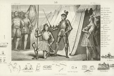Francis I of France requesting to be knighted by the Chevalier Bayard after victory at the Battle of Marignano, Italy, 1515 by French School