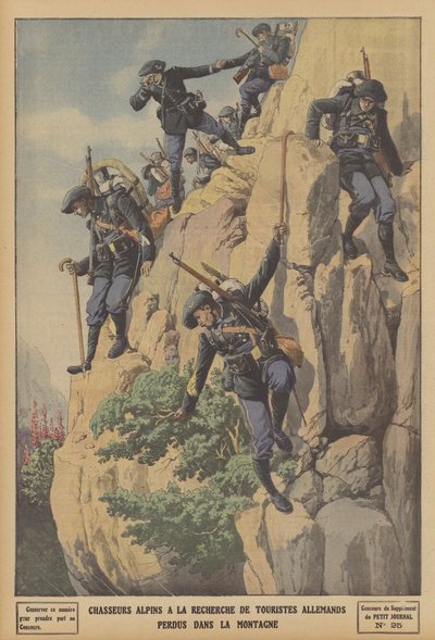 French Chasseurs Alpins searching for German tourists lost in the Alps by French School