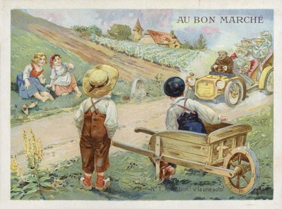 French Children Watching Speeding Car by French School